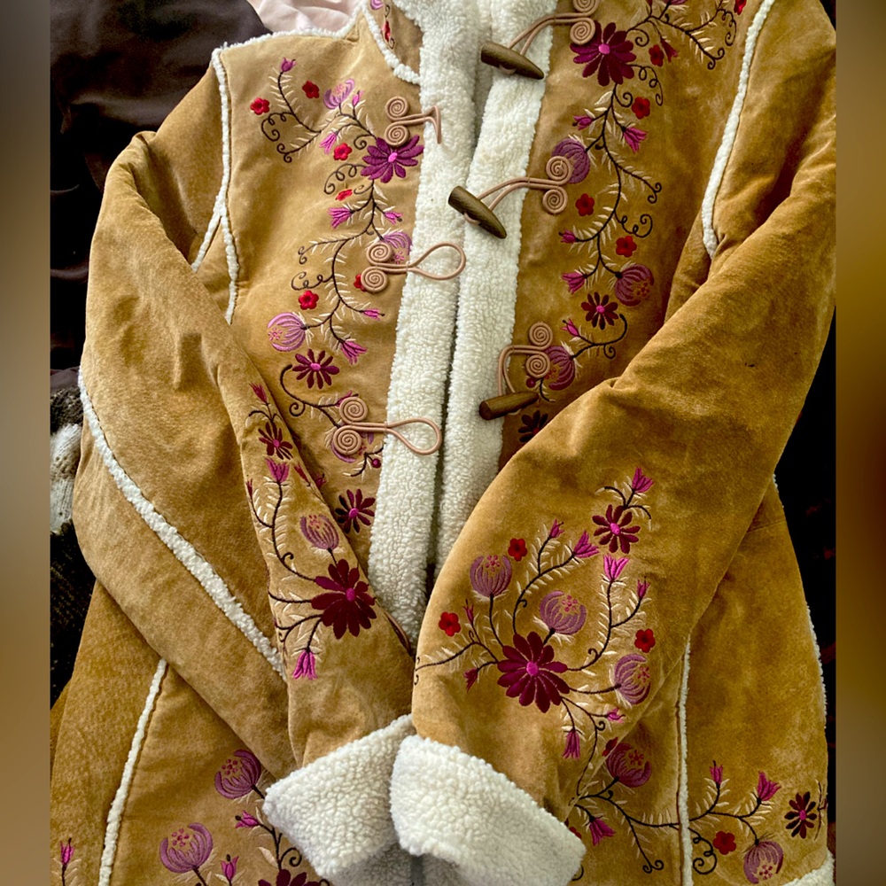 St John’s Bay suede coat with embroidery, Large